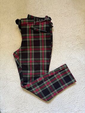 GAP Women’s Black Plaid Skinny Ankle Pants w/ Red & Green Tartan Trim - size 10